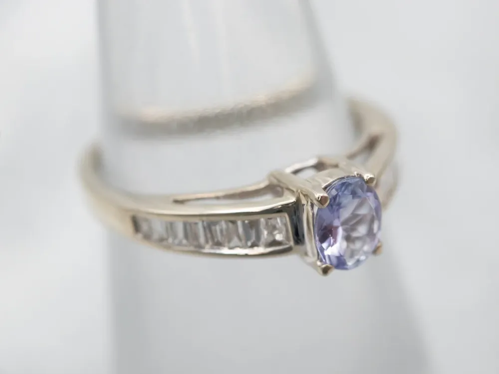 Striking White Gouden Tanzanite Ring Diamond Accents