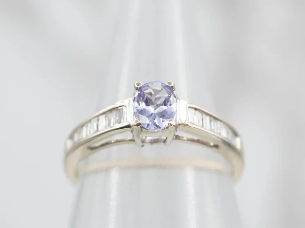 Striking White Gouden Tanzanite Ring Diamond Accents