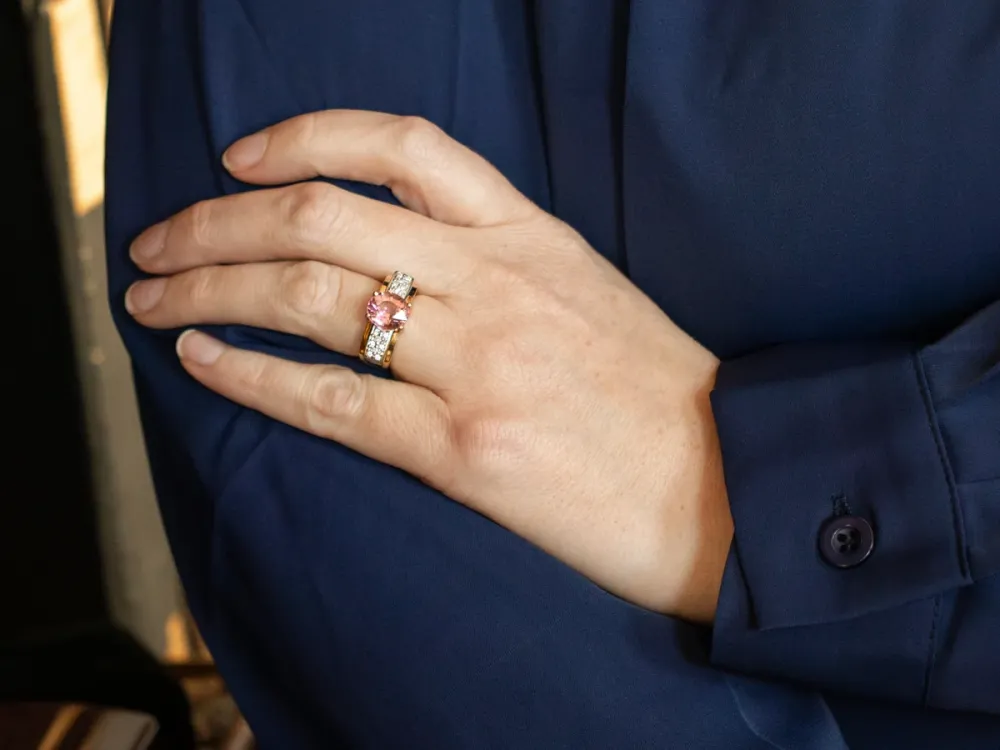 Stunning Blush Tourmaline and Diamond Ring
