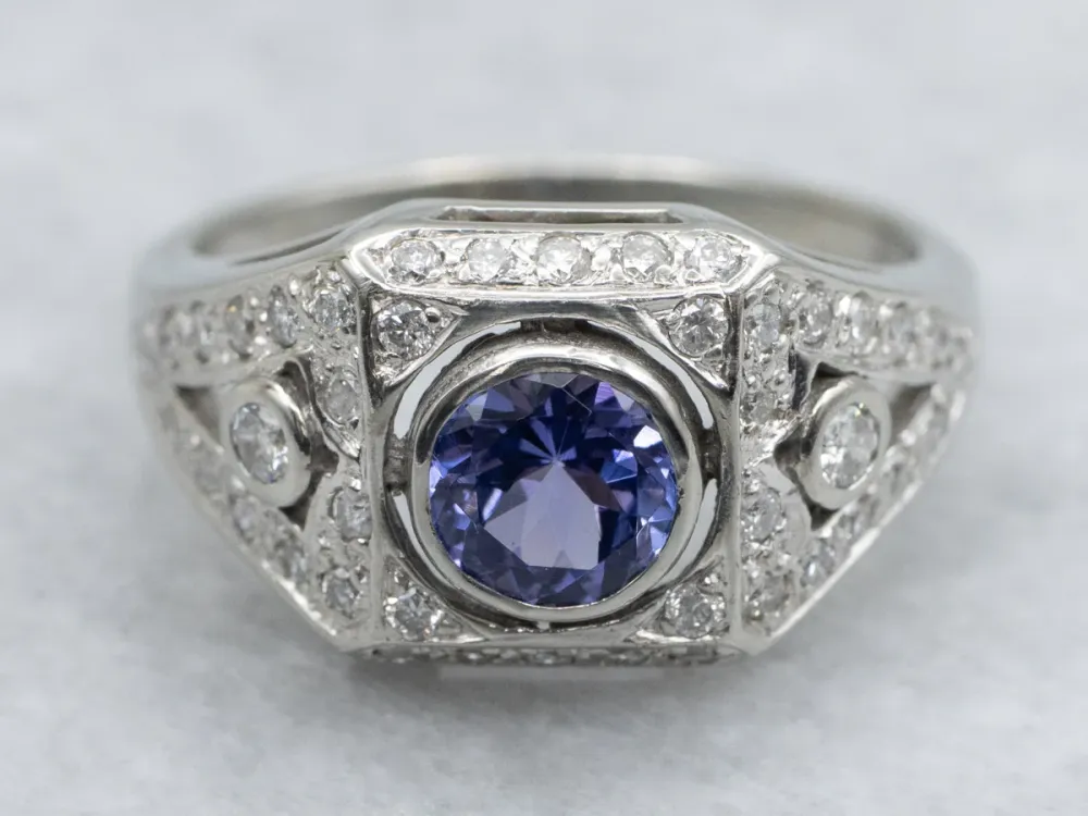 Stunning Diamond Encrusted Tanzanite and White Verguld Ring