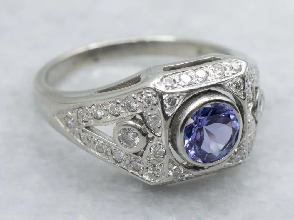 Stunning Diamond Encrusted Tanzanite and White Verguld Ring