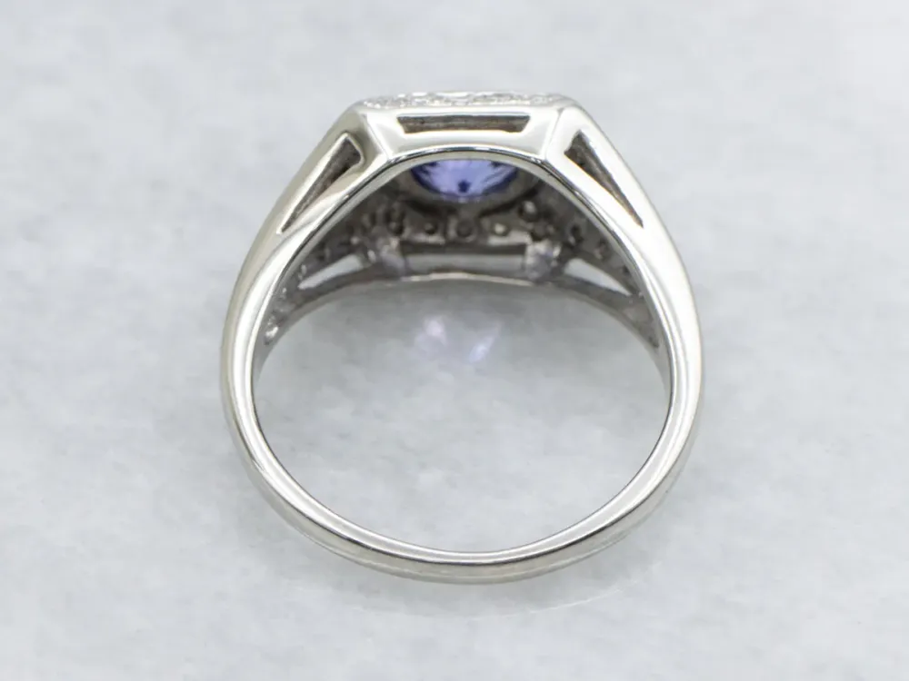 Stunning Diamond Encrusted Tanzanite and White Verguld Ring