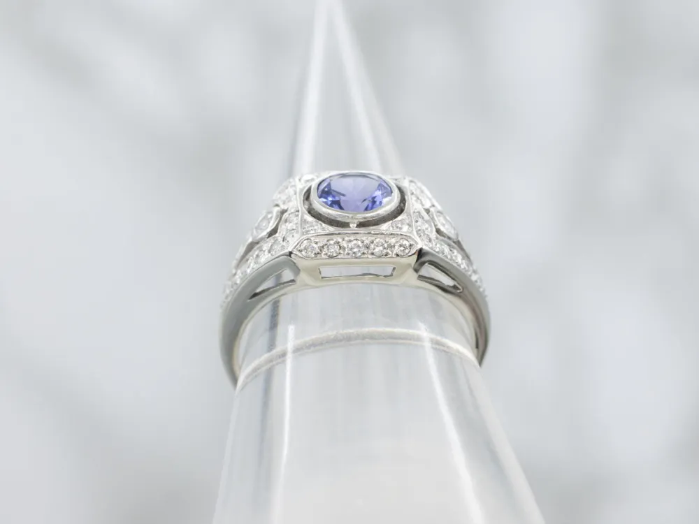 Stunning Diamond Encrusted Tanzanite and White Verguld Ring