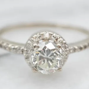 Stunning Halo 14K Wit Gold Diamond Engagement Ring