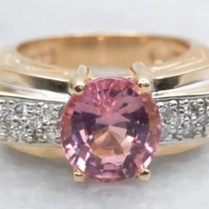 Stunning Pink Tourmaline and Diamond Ring