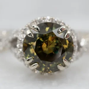Stunning White Gold Sphene and Diamond Halo Engagement Ring