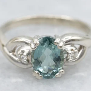 Teal Tourmaline and Diamond Ring