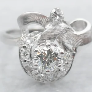 Textured Wit Gold Diamond Engagement Ring