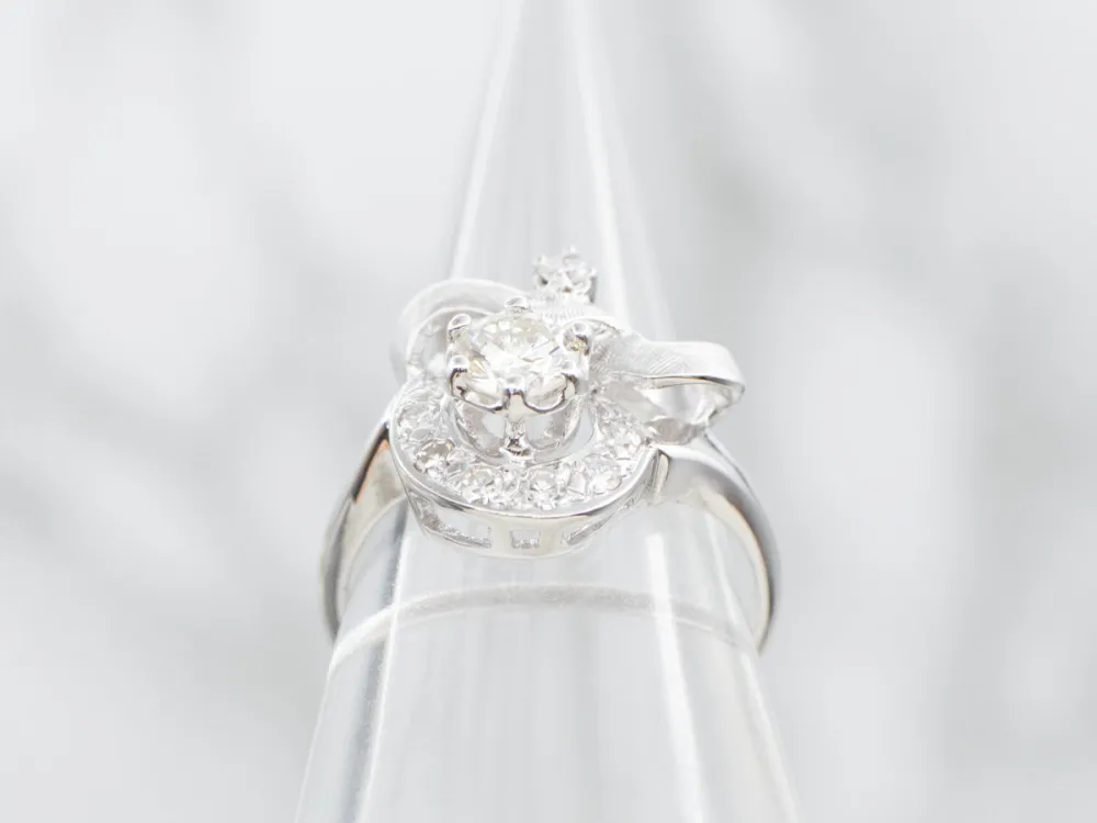 Textured Wit Gold Diamond Engagement Ring