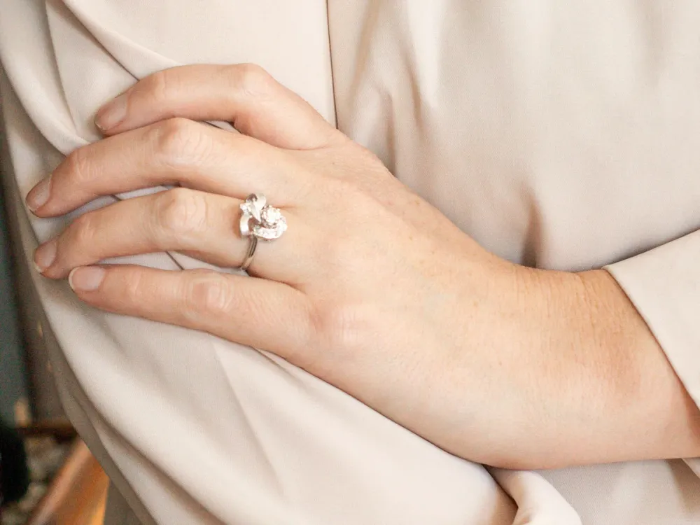 Textured Wit Gold Diamond Engagement Ring