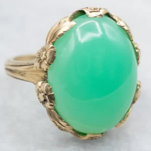 Vintage Chrysoprase Ring Floral Frame