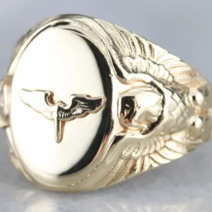 Vintage Military Eagle Goud Signet Ring