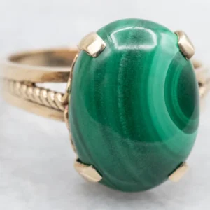 Vintage Oval Malachite Cabochon Ring