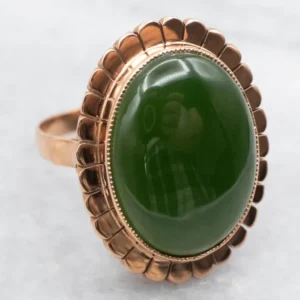 Vintage Verguld Nephrite Jade Ring Scalloped Edge