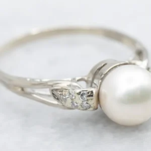 Vintage White Pearl and Diamond Ring