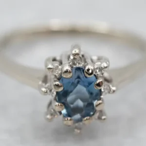 White Gold Aquamarine Diamond Halo Ring