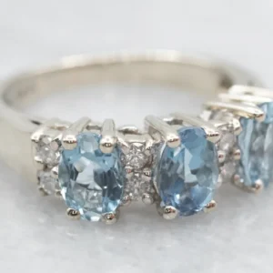 White Gold Aquamarine and Diamond Ring