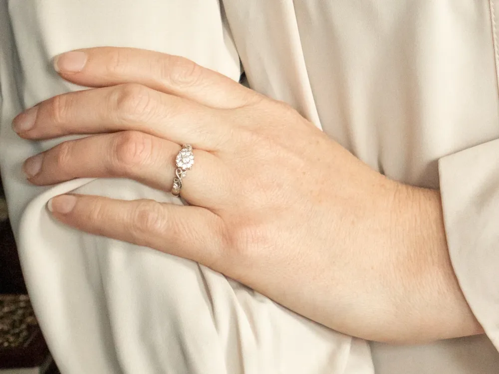 White Gold Diamond Engagement Ring Scrolling Shoulders
