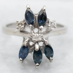 White Gold Diamond and Sapphire Ring