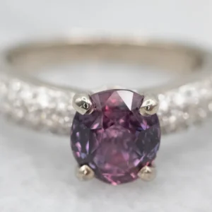White Gold Fuchsia Sapphire Ring Diamond Shoulders