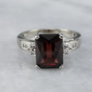 White Gold Garnet and Diamond Ring