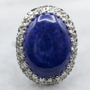 White Gold Lapis Ring Diamond Halo