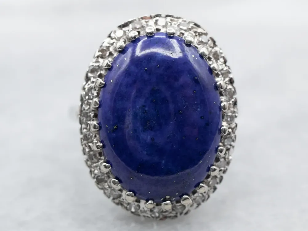 White Gold Lapis Ring Diamond Halo