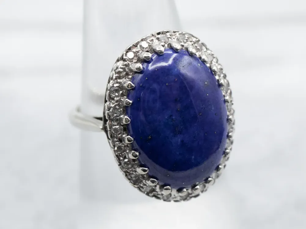 White Gold Lapis Ring Diamond Halo