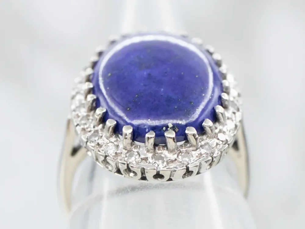 White Gold Lapis Ring Diamond Halo