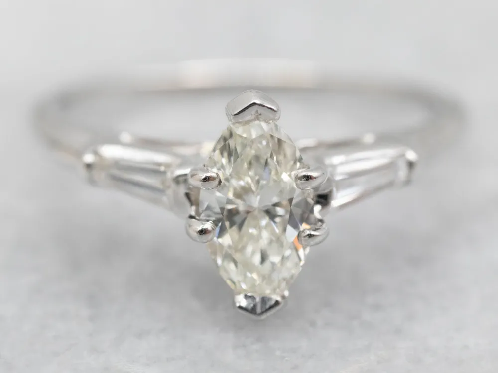 White Gold Marquise Diamond Engagement Ring Diamond Accents
