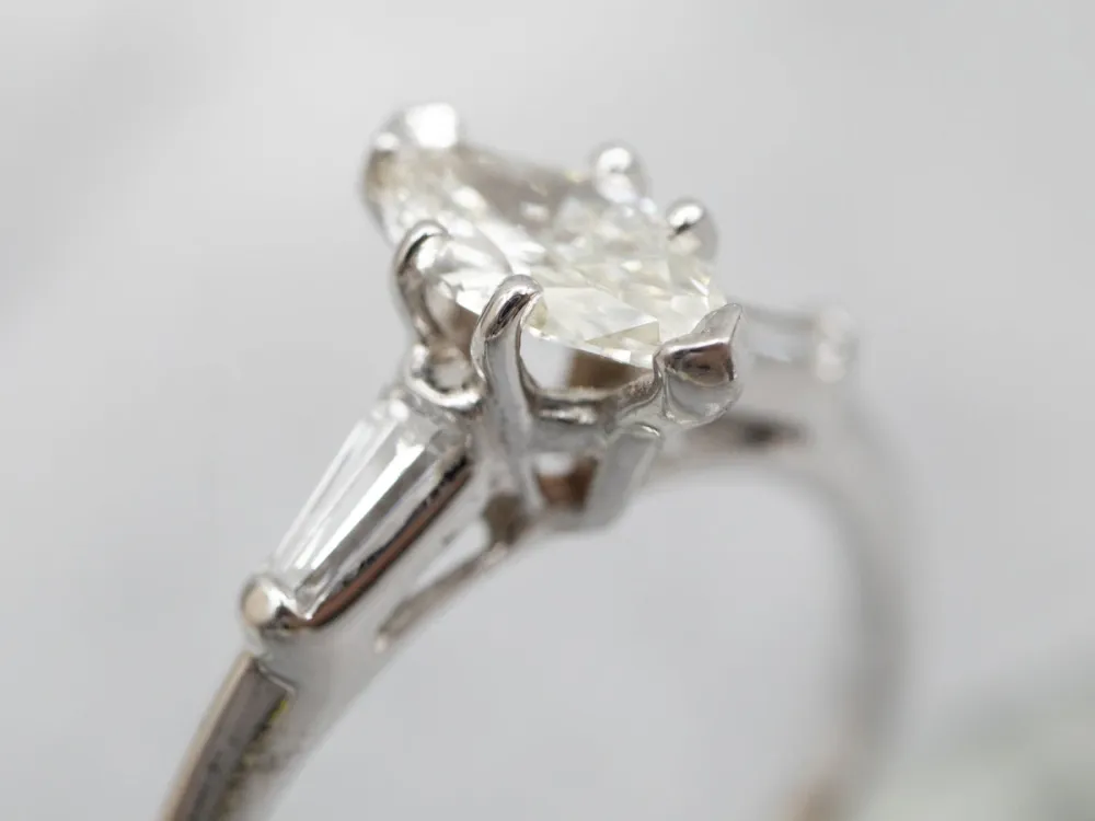 White Gold Marquise Diamond Engagement Ring Diamond Accents