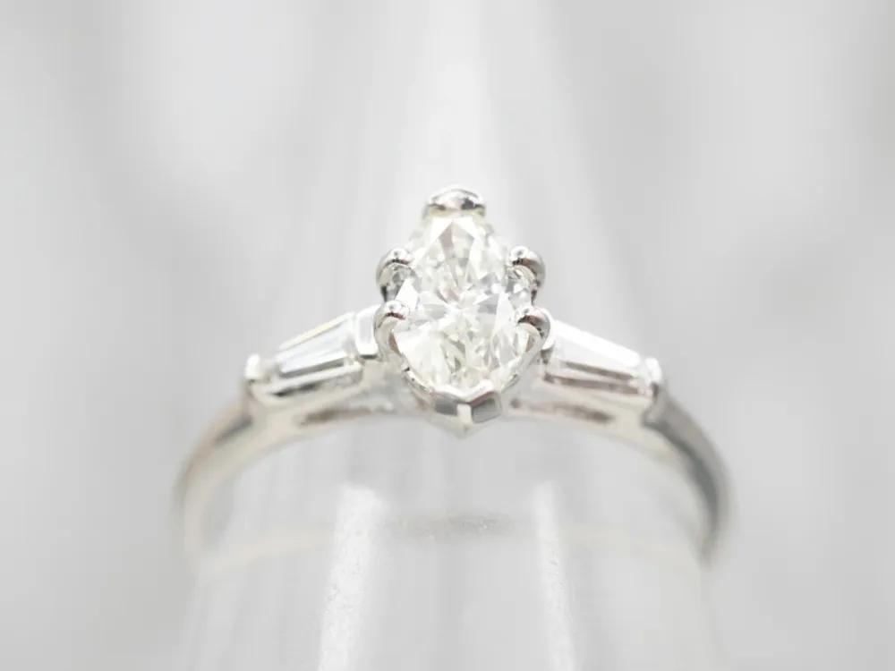 White Gold Marquise Diamond Engagement Ring Diamond Accents