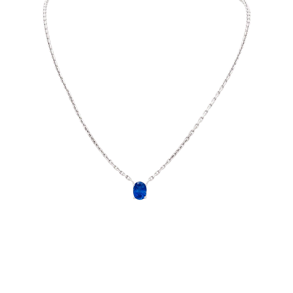 White gold necklace, sapphire.