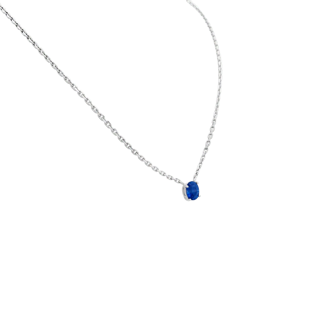 White gold necklace, sapphire.