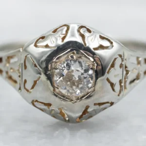 White Gold Old Mine Cut Diamond Solitaire Engagement Ring
