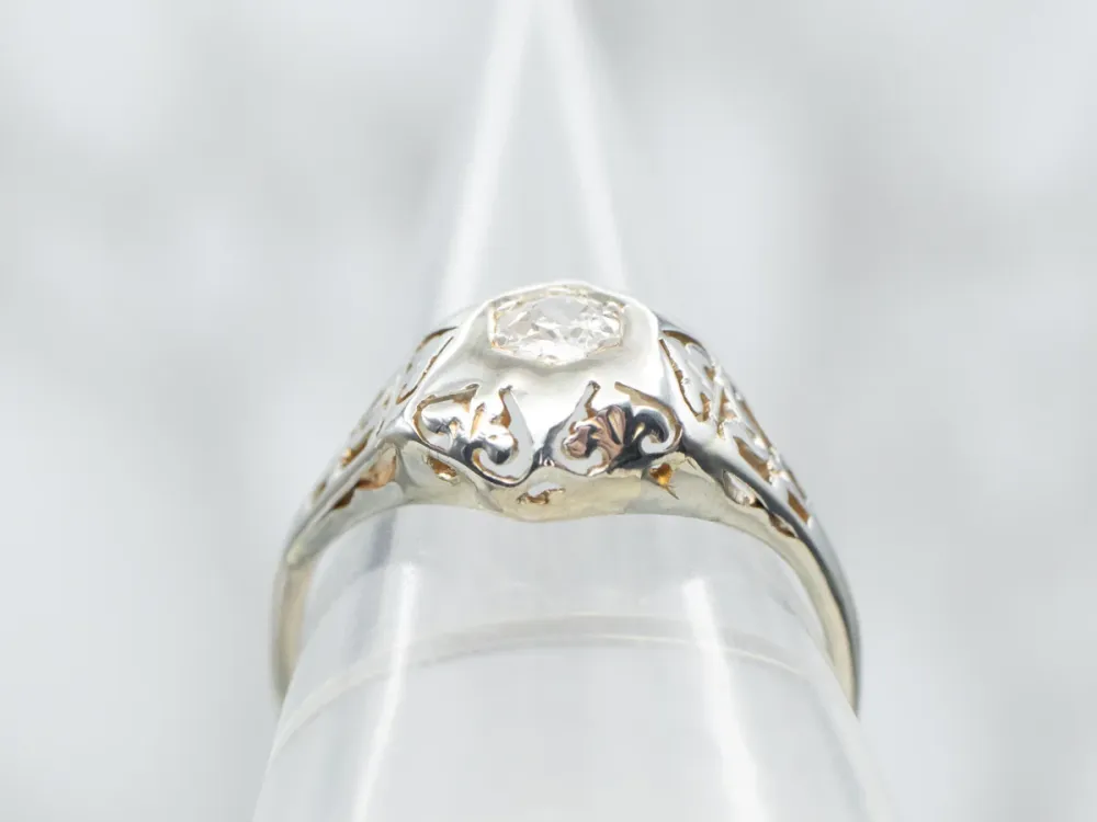White Gold Old Mine Cut Diamond Solitaire Engagement Ring
