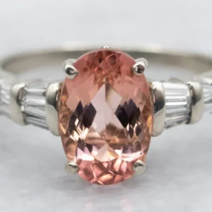 White Gold Peach-Pink Tourmaline Diamond Ring