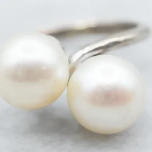 White Gold and Pearl Bypass Ring