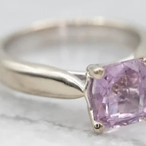 White Gold Pink Sapphire Solitaire Ring
