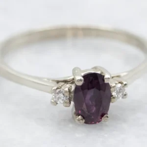White Gold Purple Sapphire and Damond Ring