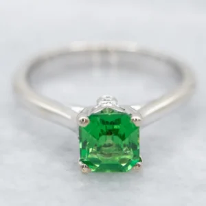 White Gold Tsavorite Garnet and Diamond Ring