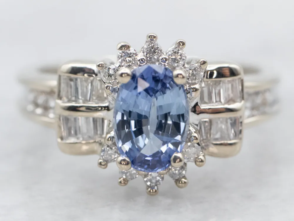 White Gouden Sapphire and Diamond Engagement Ring