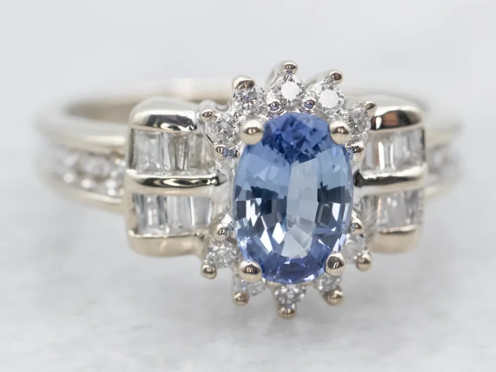 White Gouden Sapphire and Diamond Engagement Ring