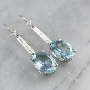 White Verguld Blue Topaz and Diamond Drop Earrings