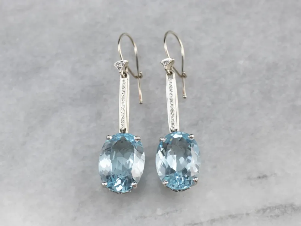 White Verguld Blue Topaz and Diamond Drop Earrings