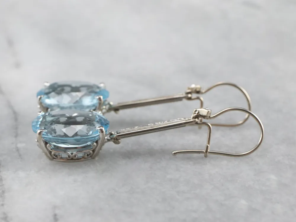 White Verguld Blue Topaz and Diamond Drop Earrings