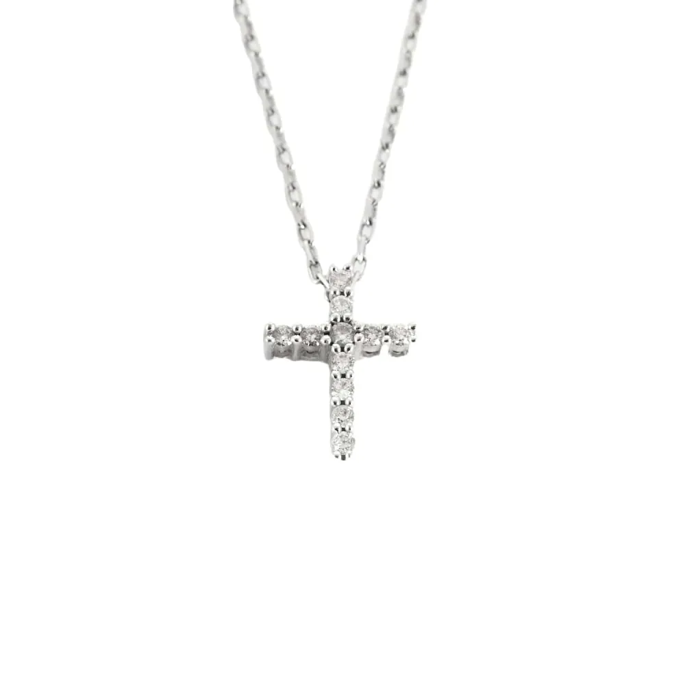 White verguld and diamond cross pendant and chain