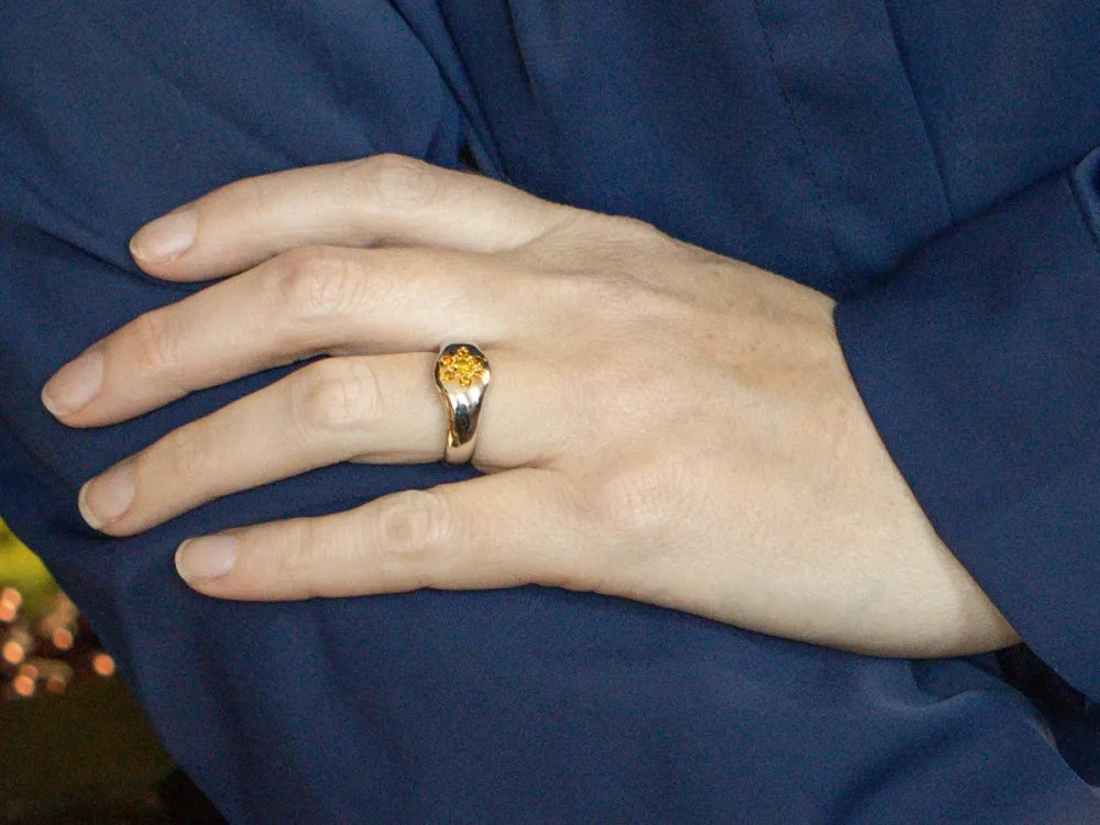 Yellow and Orange Diamond Floral Platinum and Gold Ring