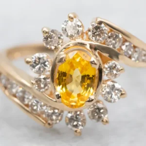 Yellow Sapphire Bypass Ring Diamond Halo