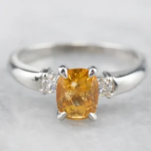 Yellow Sapphire Platinum and Diamond Ring